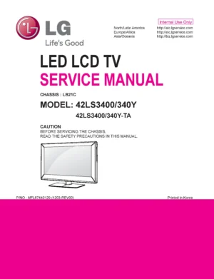 Lg 42ls3400 ta service manual cover with photo's of Beko dryers, model code and contents