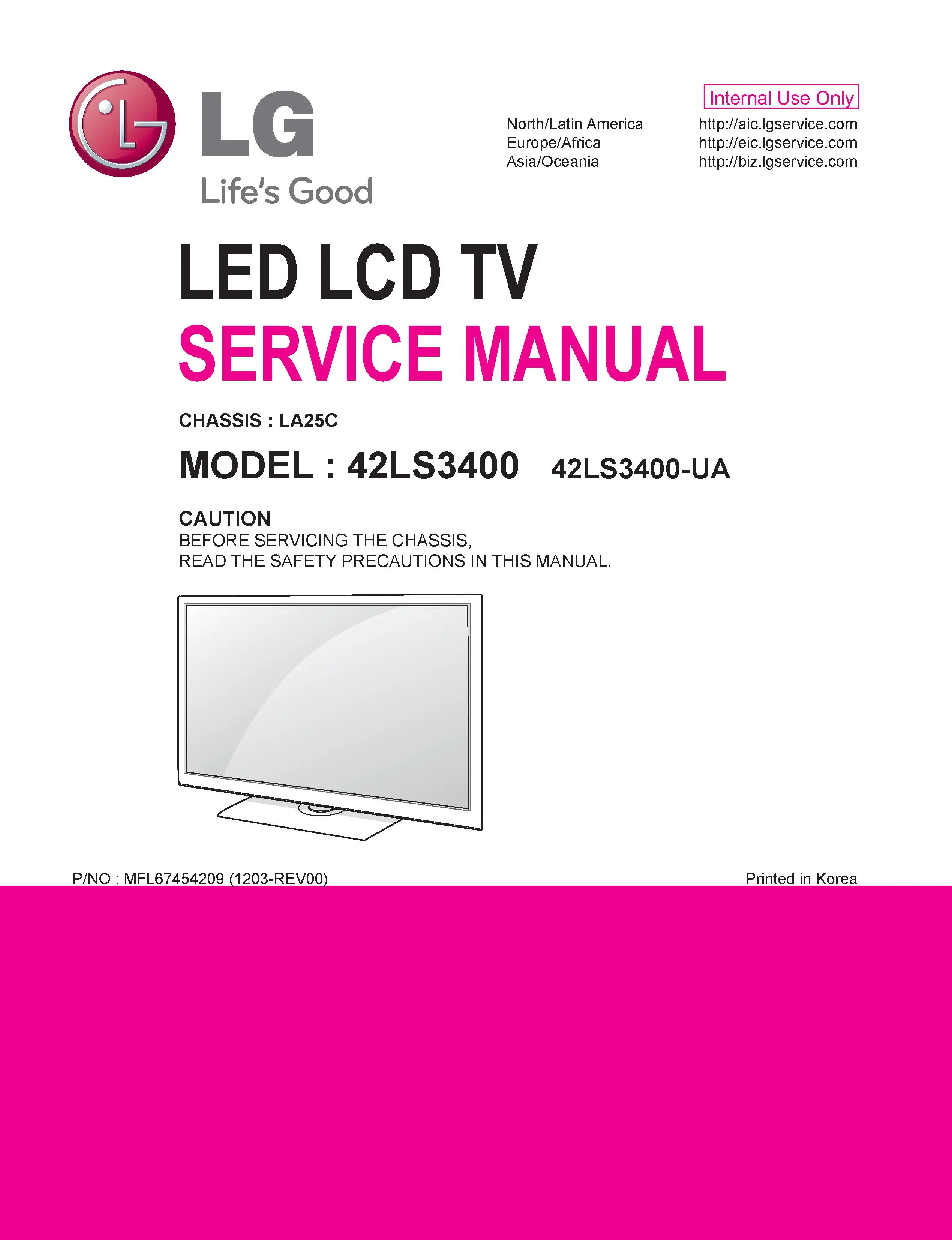 Lg 42ls3400 ua service manual cover with photo's of Beko dryers, model code and contents