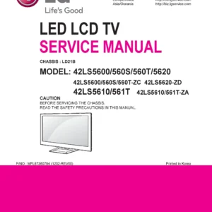 Lg 42ls5600 zc service manual cover with photo's of Beko dryers, model code and contents