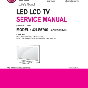Lg 42ls5700 db service manual cover with photo's of Beko dryers, model code and contents
