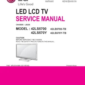 Lg 42ls5700 tb service manual cover with photo's of Beko dryers, model code and contents