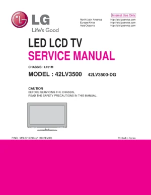 Lg 42lv3500 dg service manual cover with photo's of Beko dryers, model code and contents