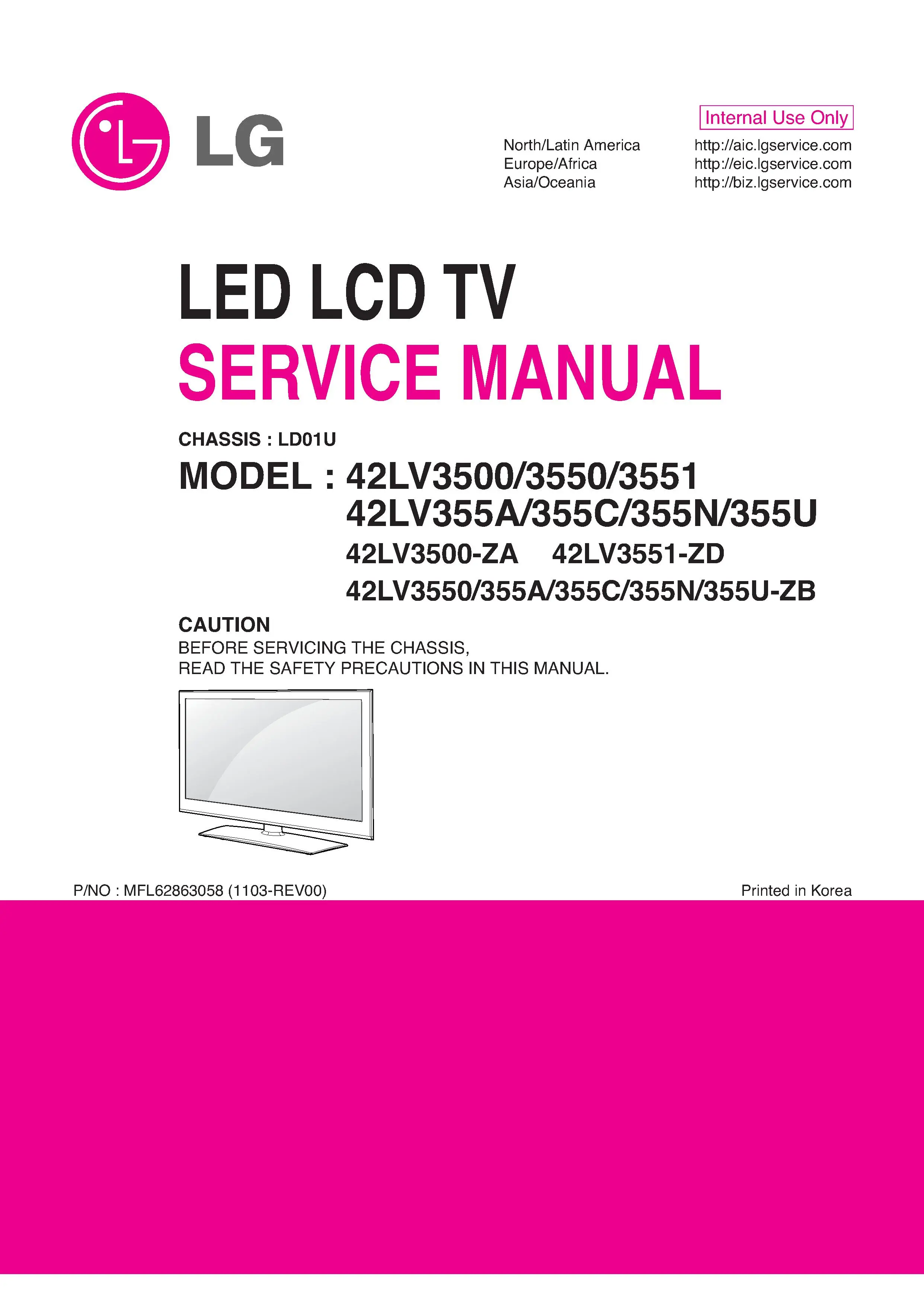 Lg 42lv3500 service manual cover with photo's of Beko dryers, model code and contents