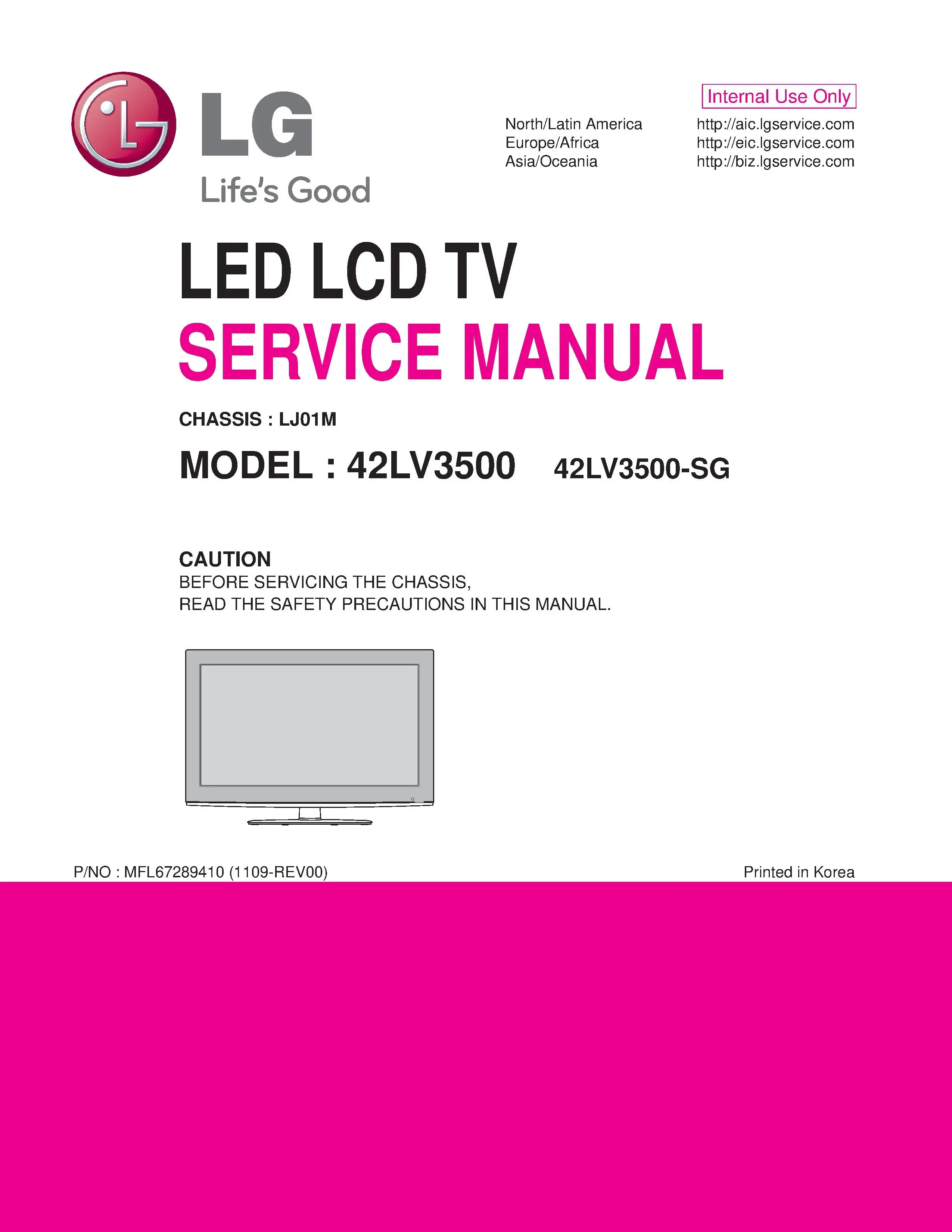 Lg 42lv3500 sg service manual cover with photo's of Beko dryers, model code and contents