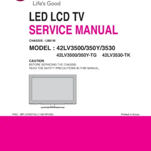 Lg 42lv3500 tg service manual cover with photo's of Beko dryers, model code and contents
