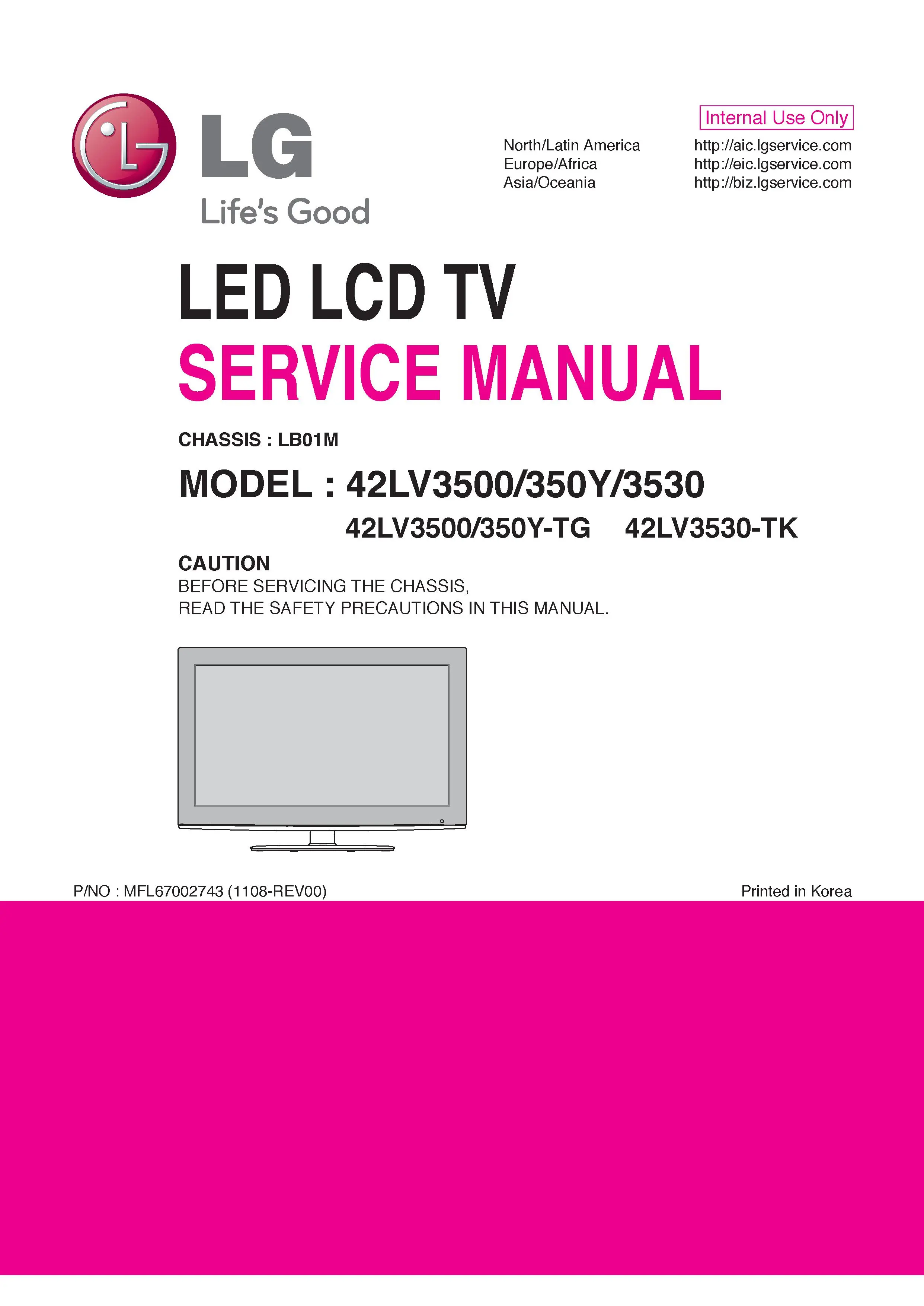 Lg 42lv3500 tg service manual cover with photo's of Beko dryers, model code and contents