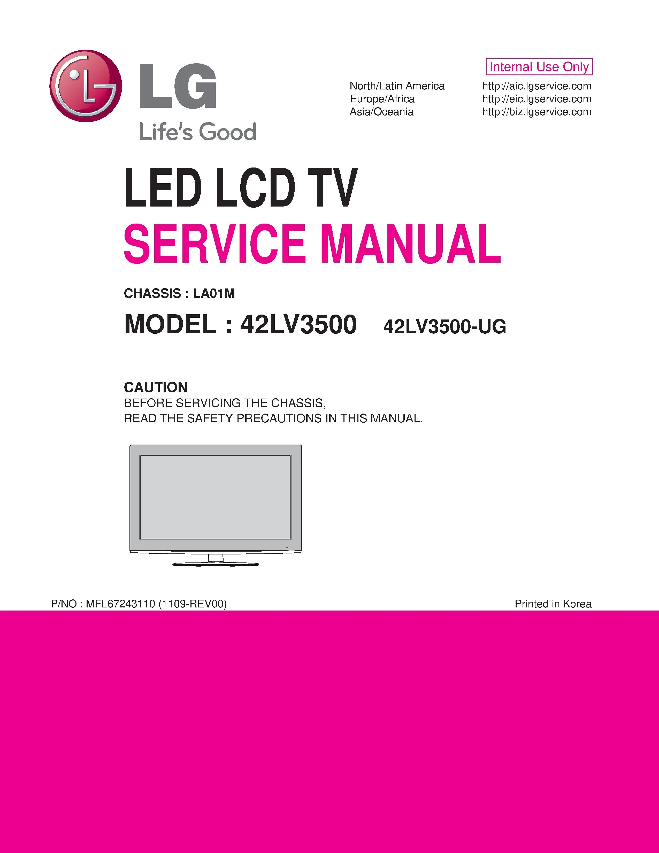 Lg 42lv3500 ug service manual cover with photo's of Beko dryers, model code and contents