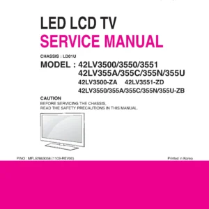 Lg 42lv355u zb service manual cover with photo's of Beko dryers, model code and contents