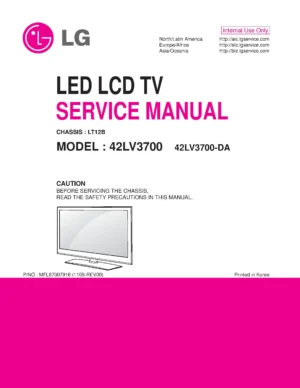 Lg 42lv3700 da service manual cover with photo's of Beko dryers, model code and contents