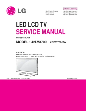 Lg 42lv3700 sa service manual cover with photo's of Beko dryers, model code and contents