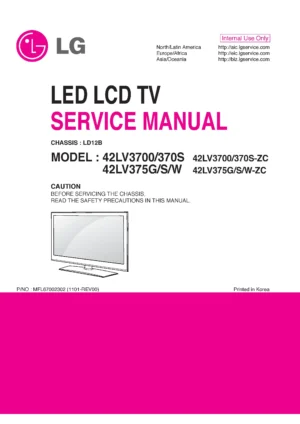 Lg 42lv3700 zc service manual cover with photo's of Beko dryers, model code and contents
