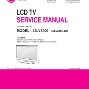 Lg 42lv5400 ub service manual cover with photo's of Beko dryers, model code and contents