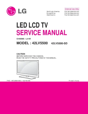 Lg 42lv5500 sd service manual cover with photo's of Beko dryers, model code and contents