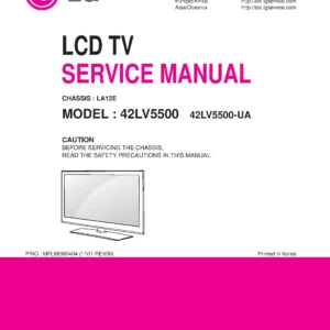 Lg 42lv5500 ua service manual cover with photo's of Beko dryers, model code and contents