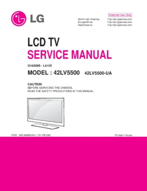 Lg 42lv5500 ua service manual cover with photo's of Beko dryers, model code and contents