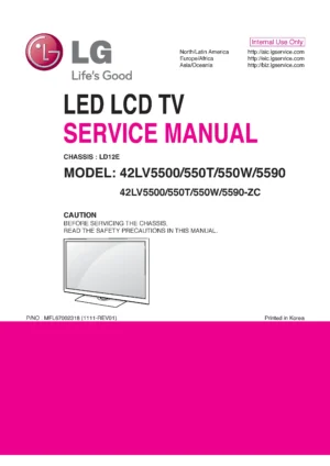 Lg 42lv5500 zc service manual cover with photo's of Beko dryers, model code and contents