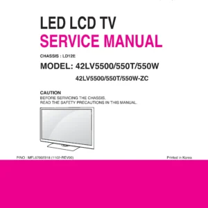 Lg 42lv550t service manual cover with photo's of Beko dryers, model code and contents