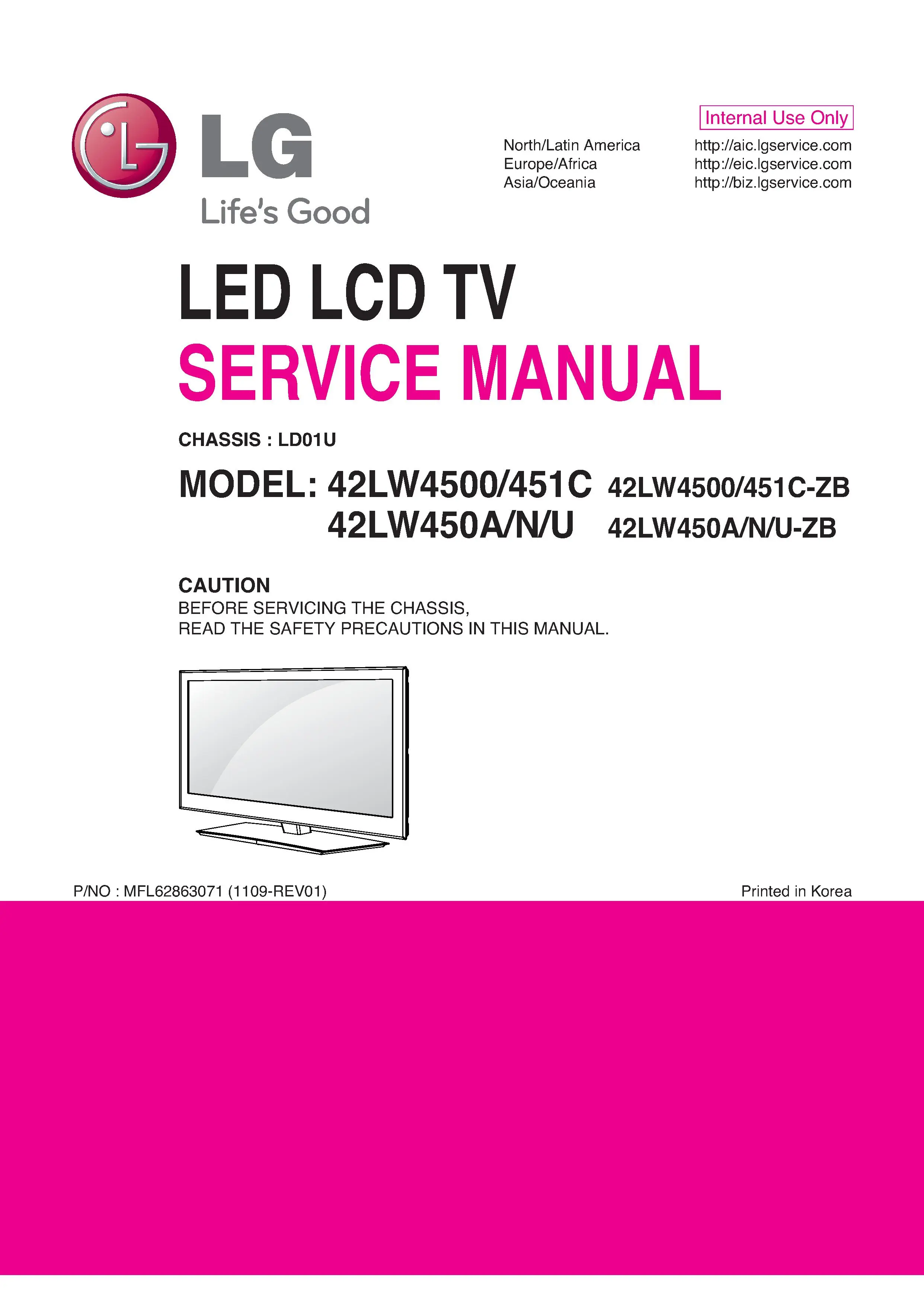 Lg 42lw450u service manual cover with photo's of Beko dryers, model code and contents