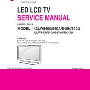 Lg 42lw540u service manual cover with photo's of Beko dryers, model code and contents