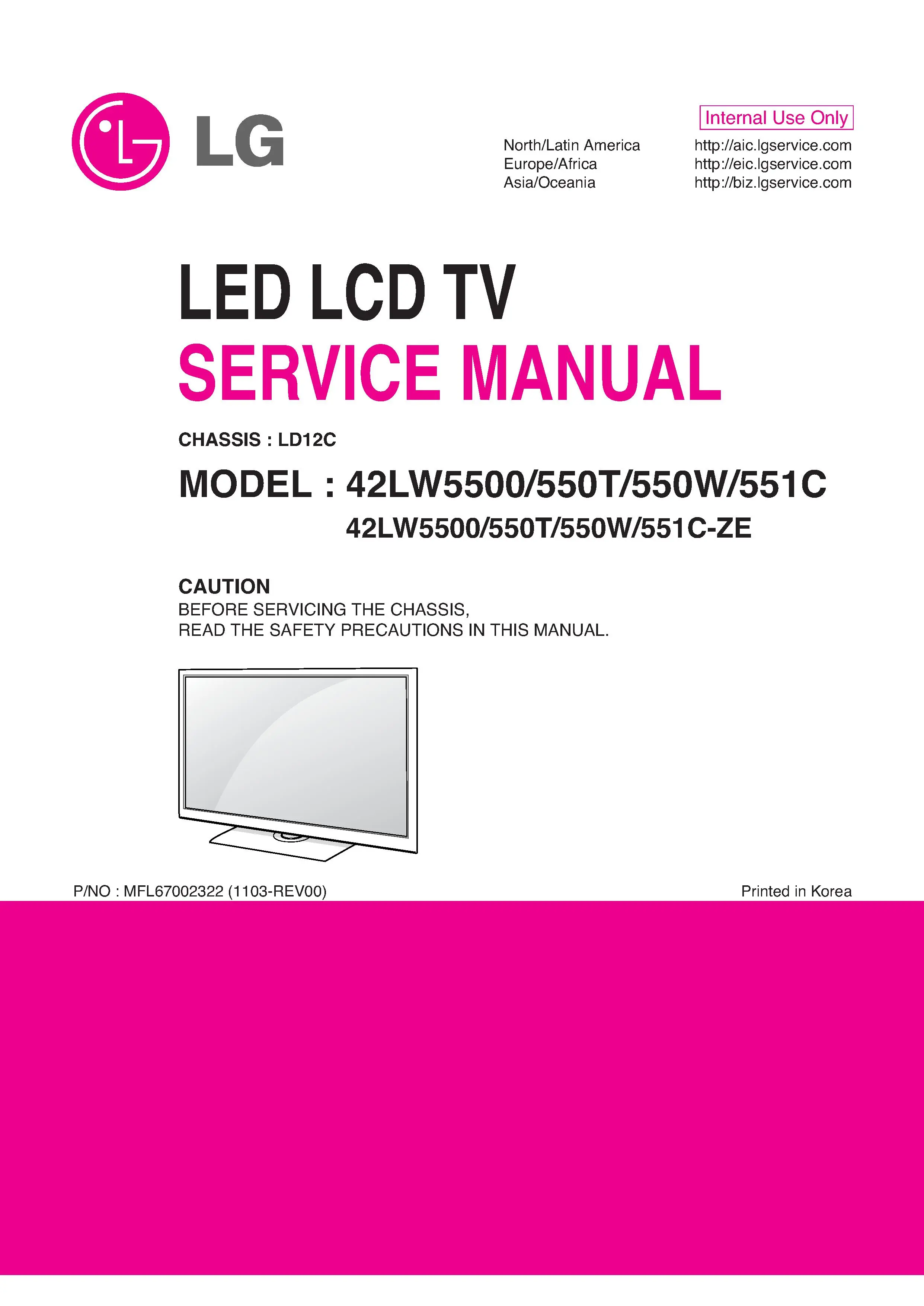 Lg 42lw5500 42lw550t 42lw550w 42lw551c service manual cover with photo's of Beko dryers, model code and contents
