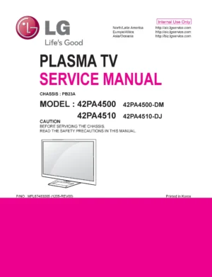 Lg 42pa4500 dm service manual cover with photo's of Beko dryers, model code and contents