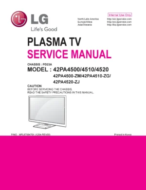 Lg 42pa4500 zm service manual cover with photo's of Beko dryers, model code and contents