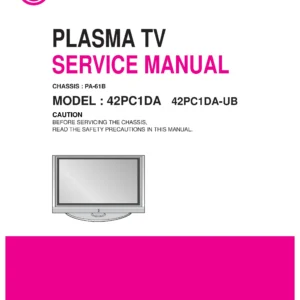 Lg 42pc1da service manual cover with photo's of Beko dryers, model code and contents