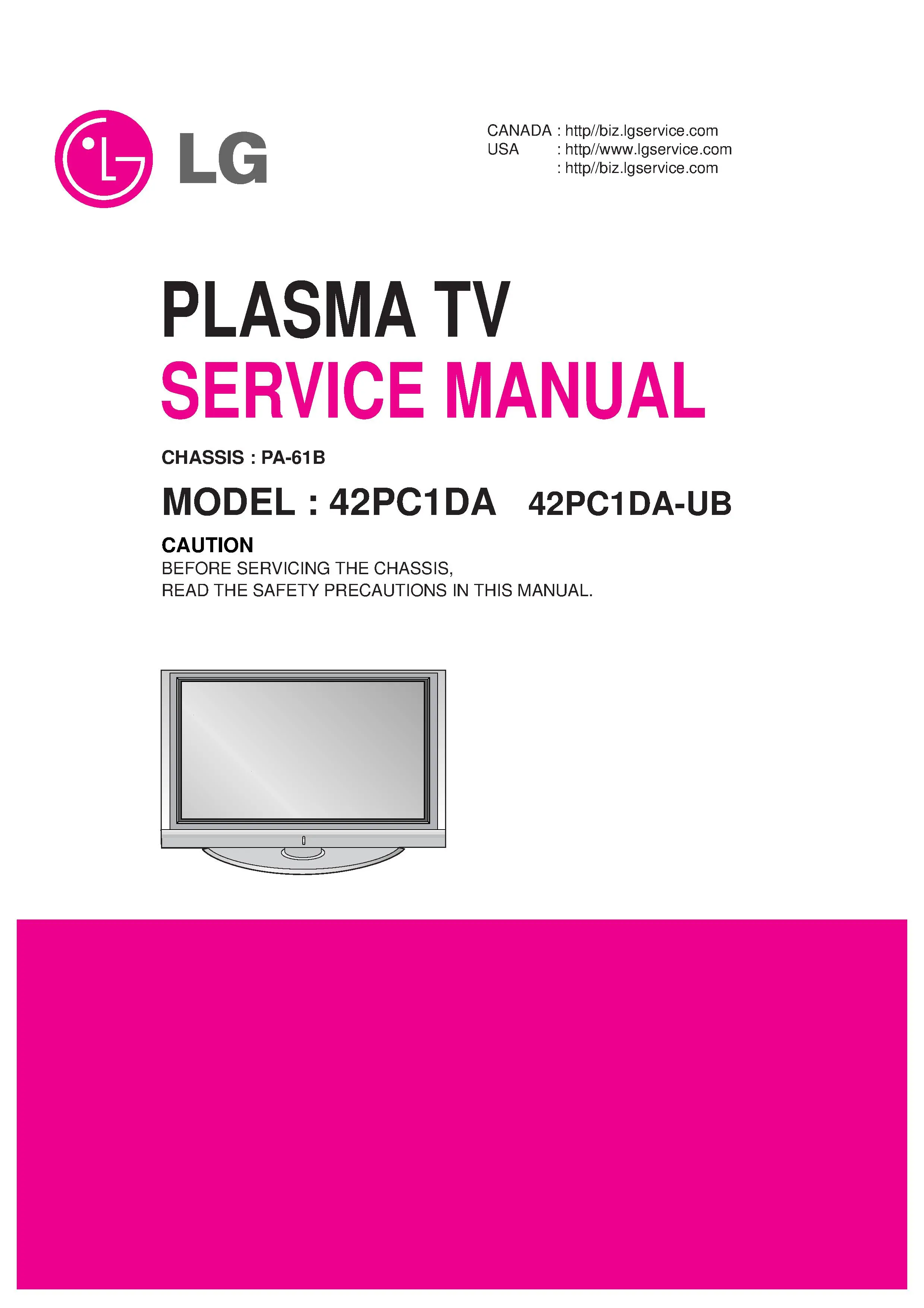 Lg 42pc1da service manual cover with photo's of Beko dryers, model code and contents