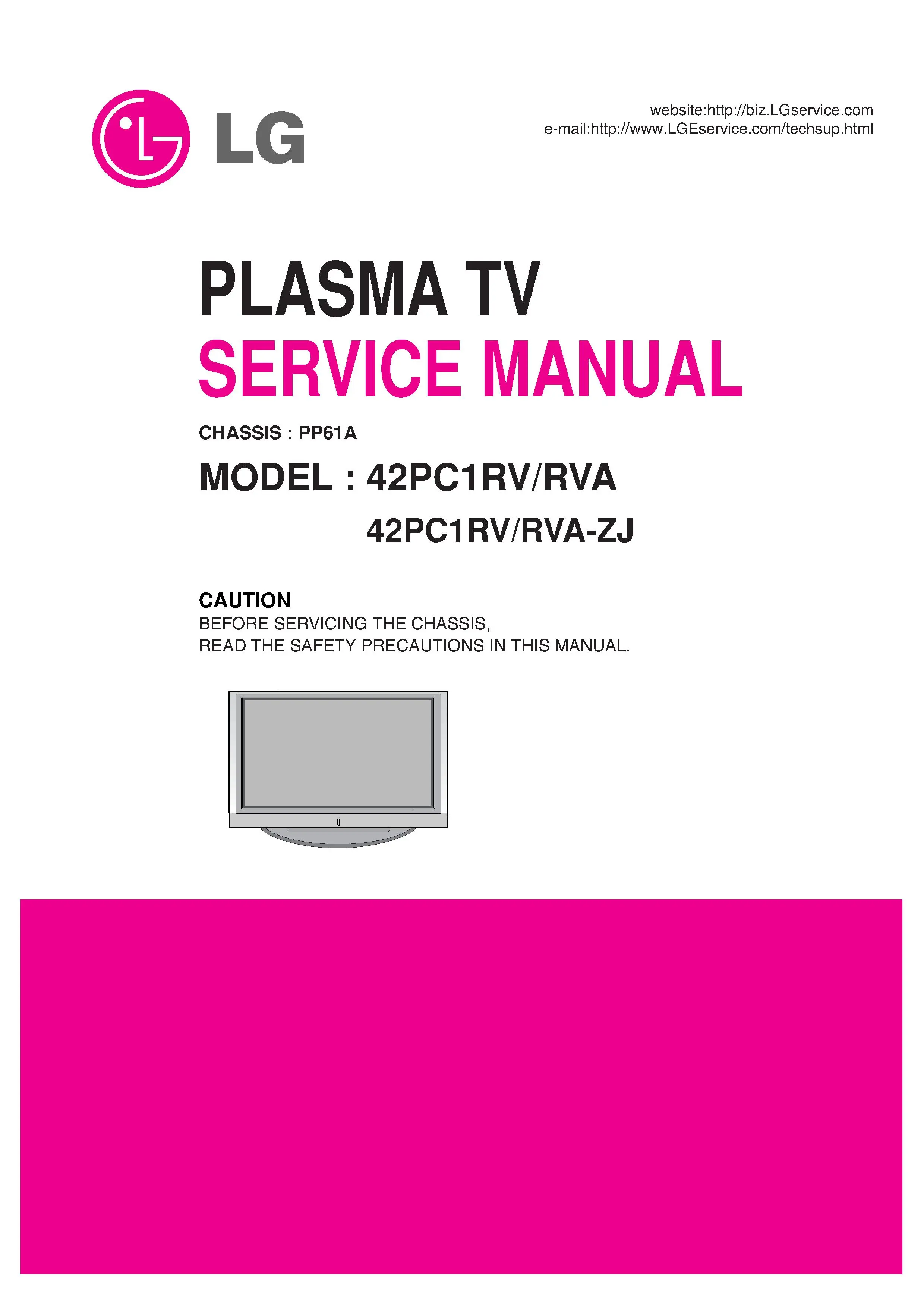 Lg 42pc1rv 42pc1rva service manual cover with photo's of Beko dryers, model code and contents