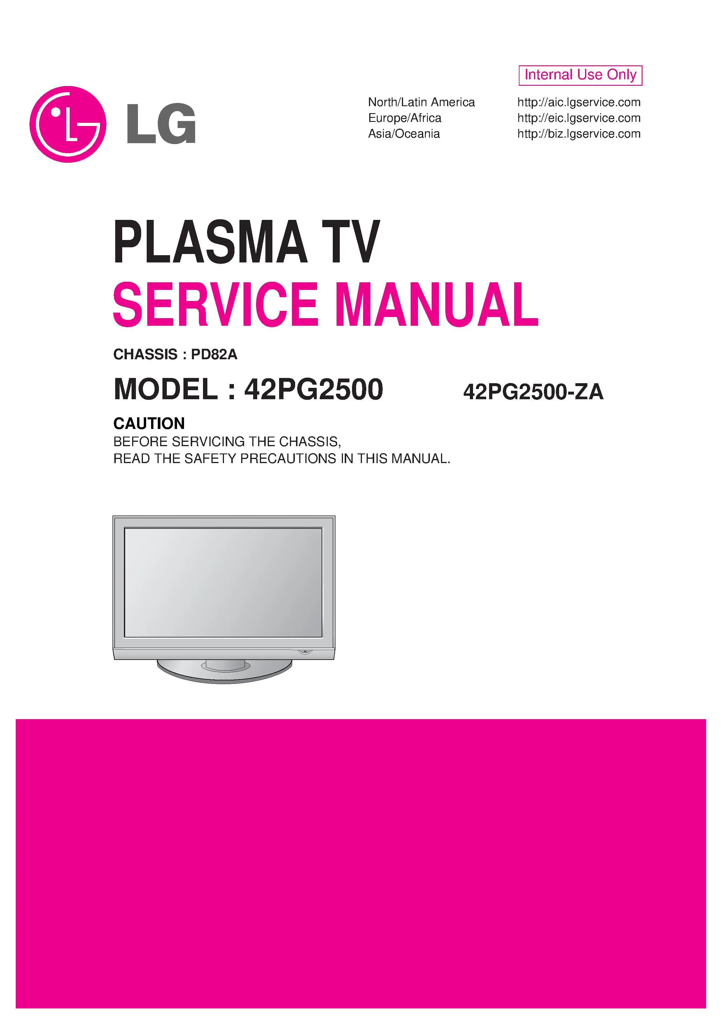 Lg 42pg25 service manual cover with photo's of Beko dryers, model code and contents