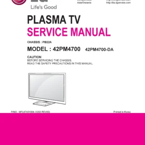 Lg 42pm4700 da service manual cover with photo's of Beko dryers, model code and contents