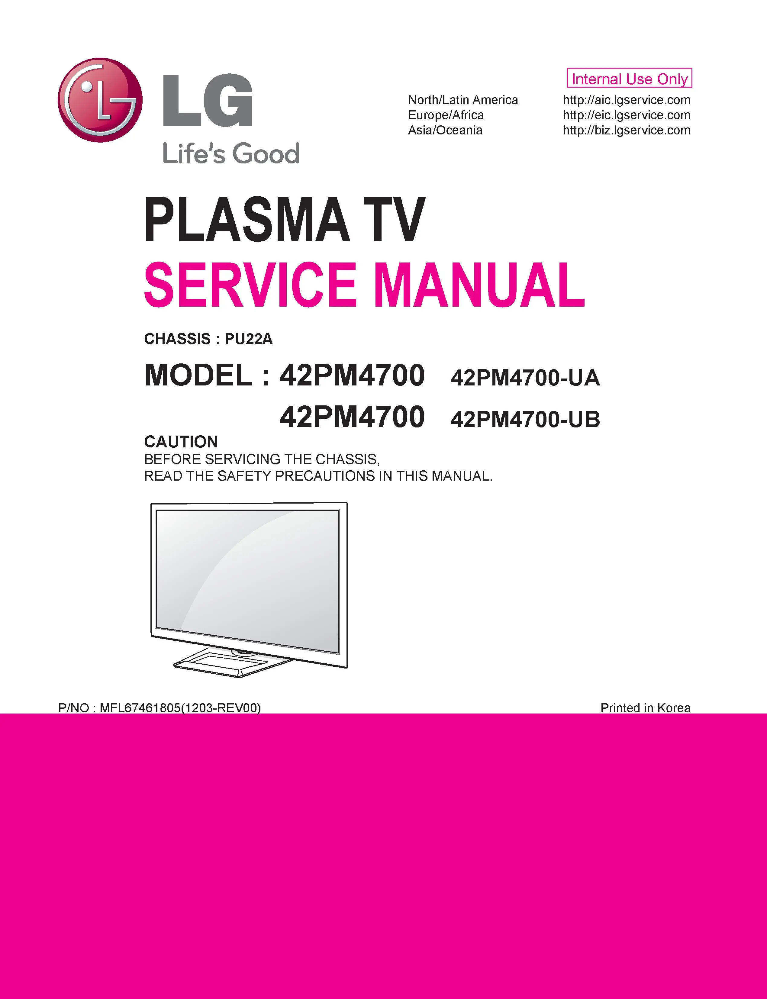 Lg 42pm4700 ub service manual cover with photo's of Beko dryers, model code and contents