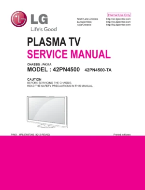 Lg 42pn4500 ta service manual cover with photo's of Beko dryers, model code and contents