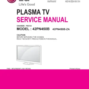 Lg 42pn4503 service manual cover with photo's of Beko dryers, model code and contents