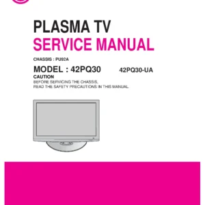 Lg 42pq30 service manual cover with photo's of Beko dryers, model code and contents