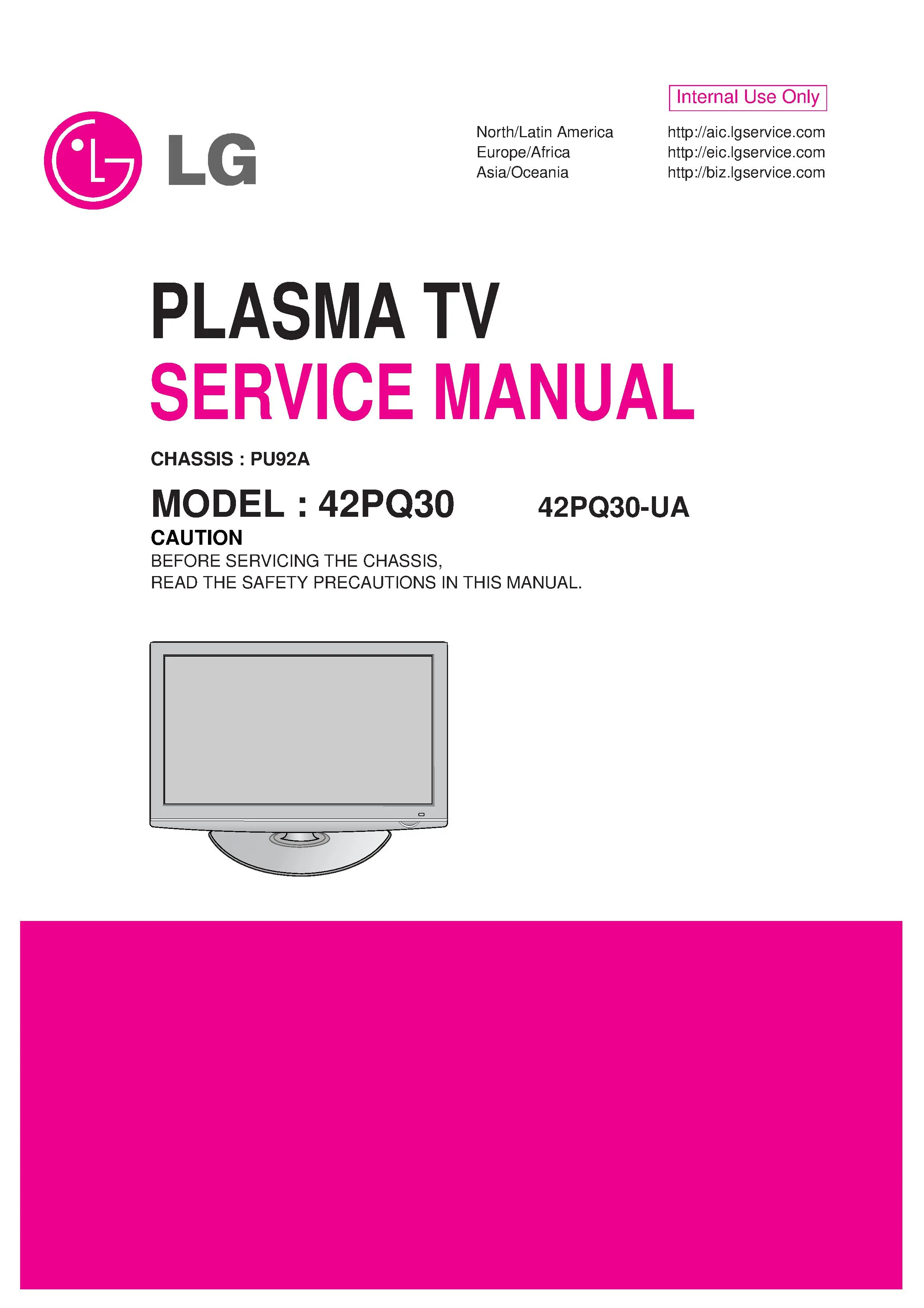 Lg 42pq30 service manual cover with photo's of Beko dryers, model code and contents