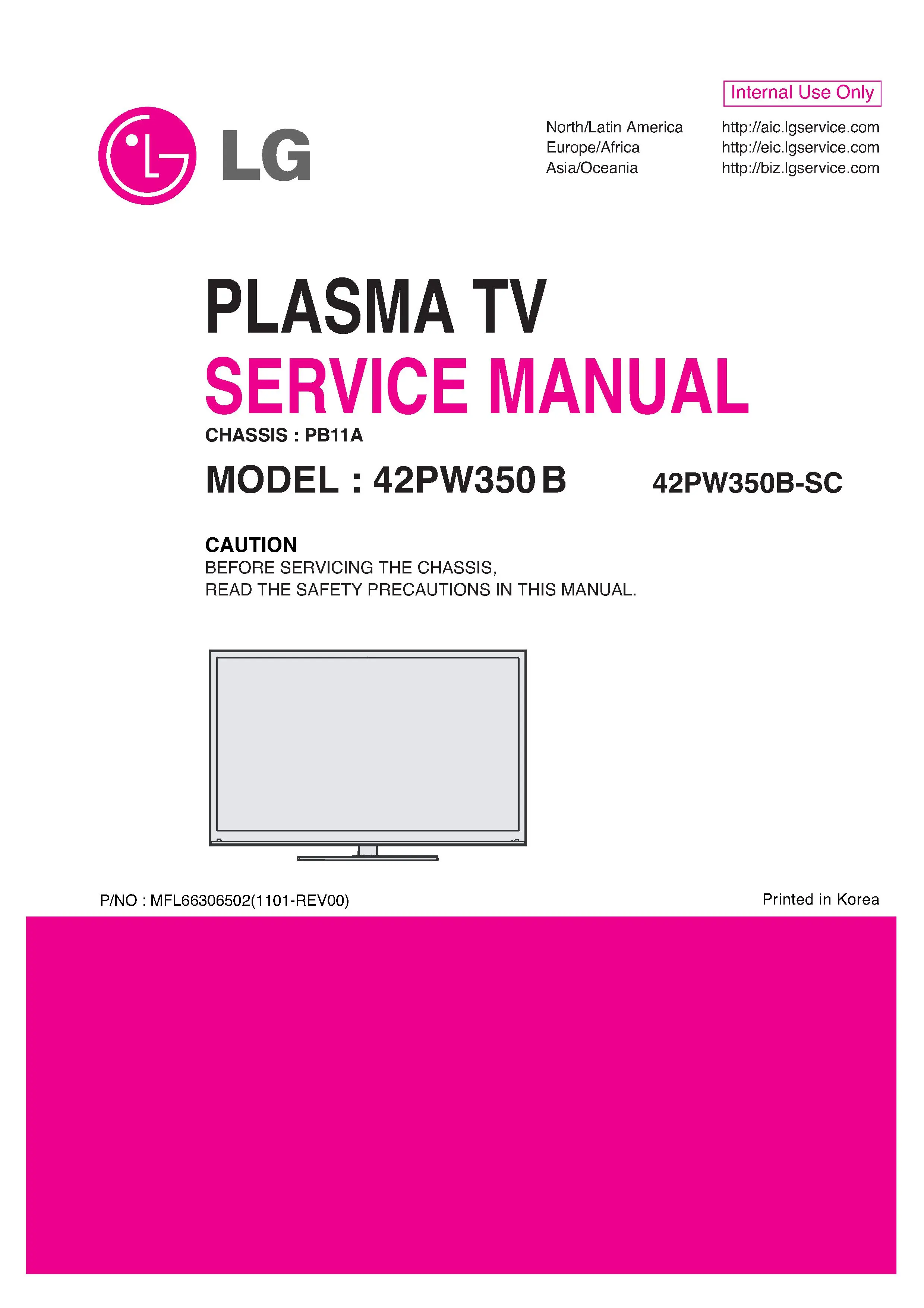 Lg 42pw350b sc service manual cover with photo's of Beko dryers, model code and contents
