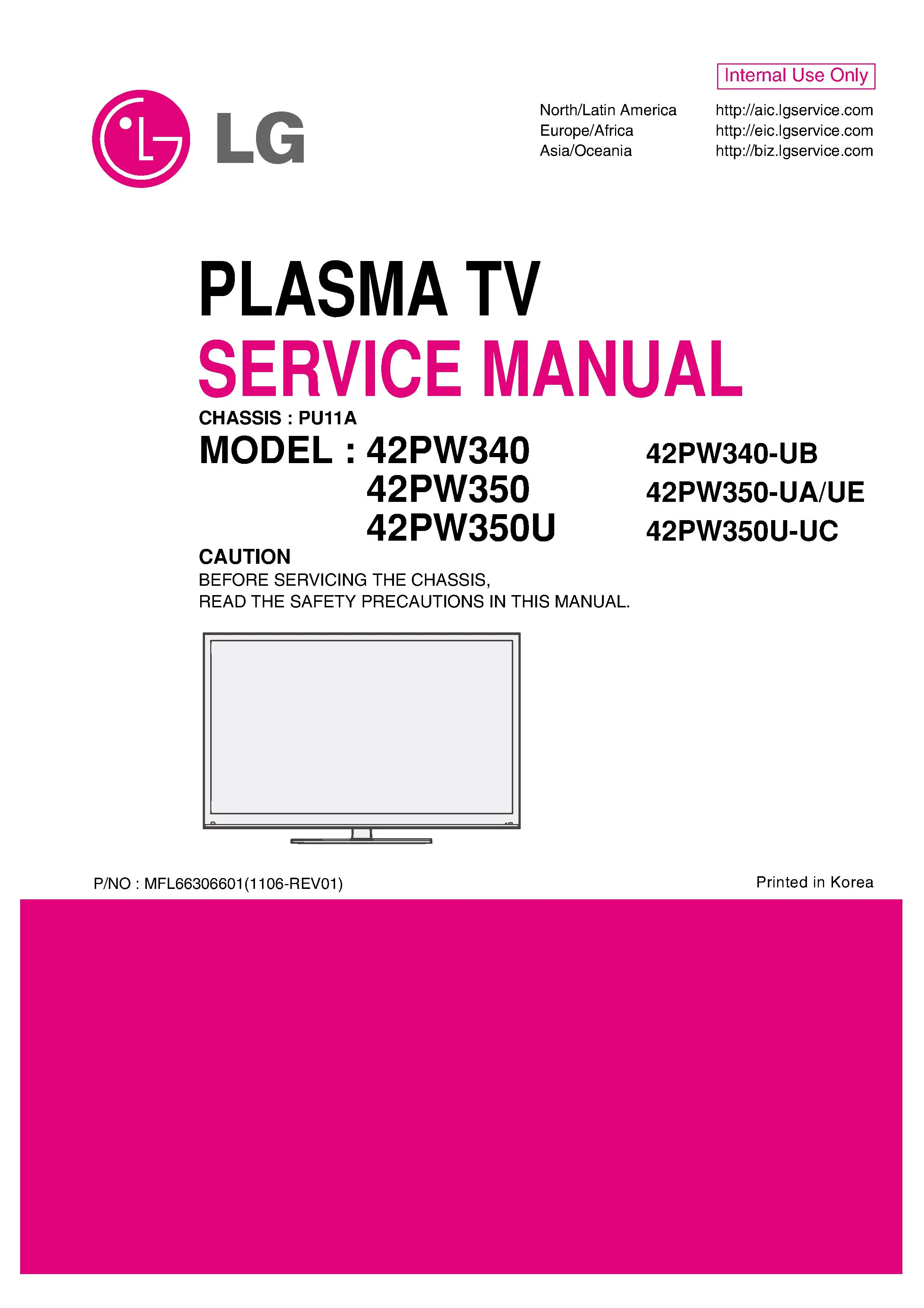 Lg 42pw350u uc service manual cover with photo's of Beko dryers, model code and contents