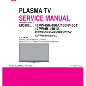 Lg 42pw450 service manual cover with photo's of Beko dryers, model code and contents