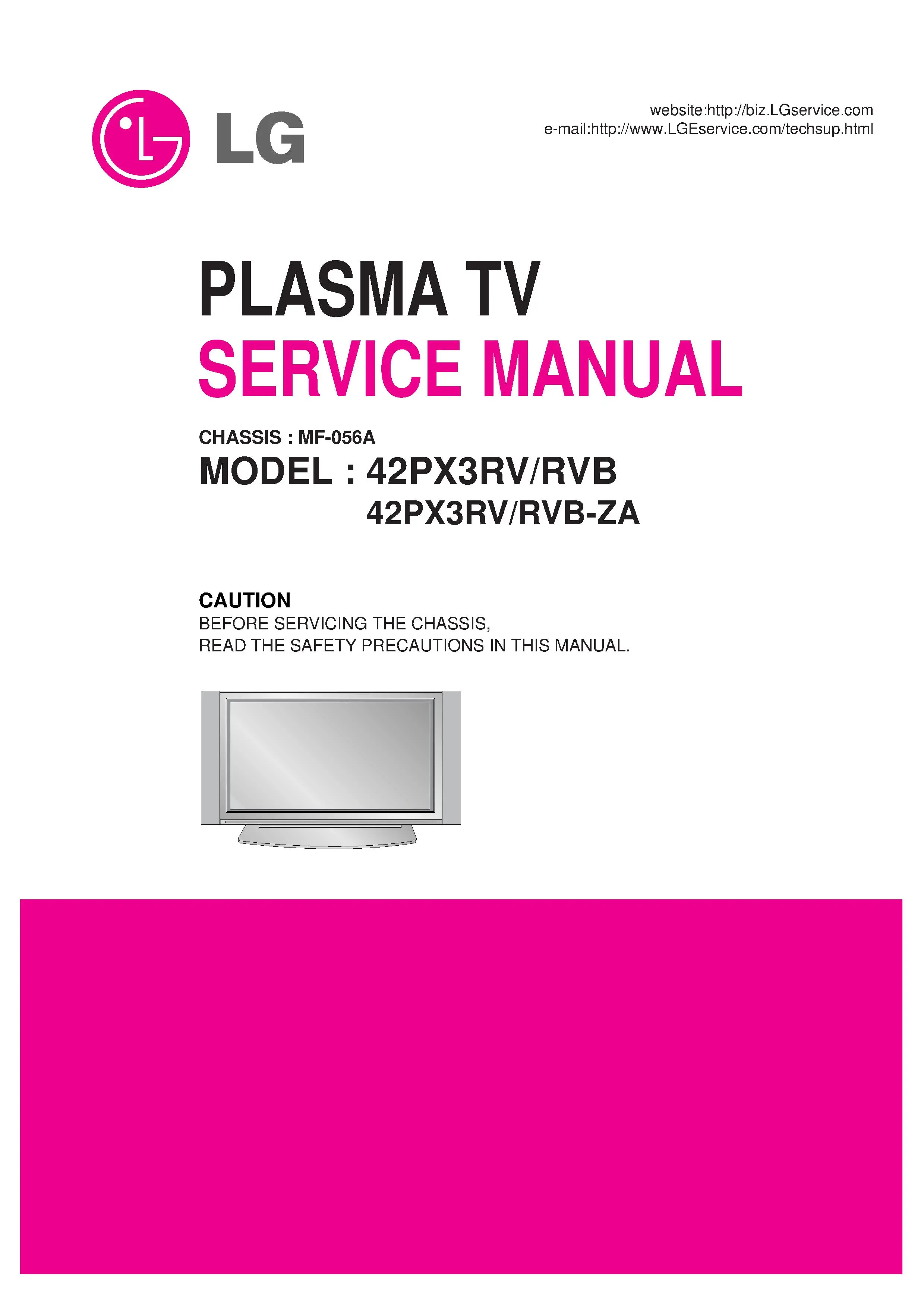 Lg 42px3rv service manual cover with photo's of Beko dryers, model code and contents