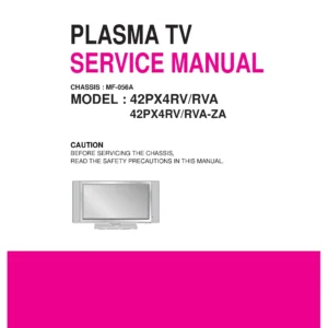 Lg 42px4rv service manual cover with photo's of Beko dryers, model code and contents