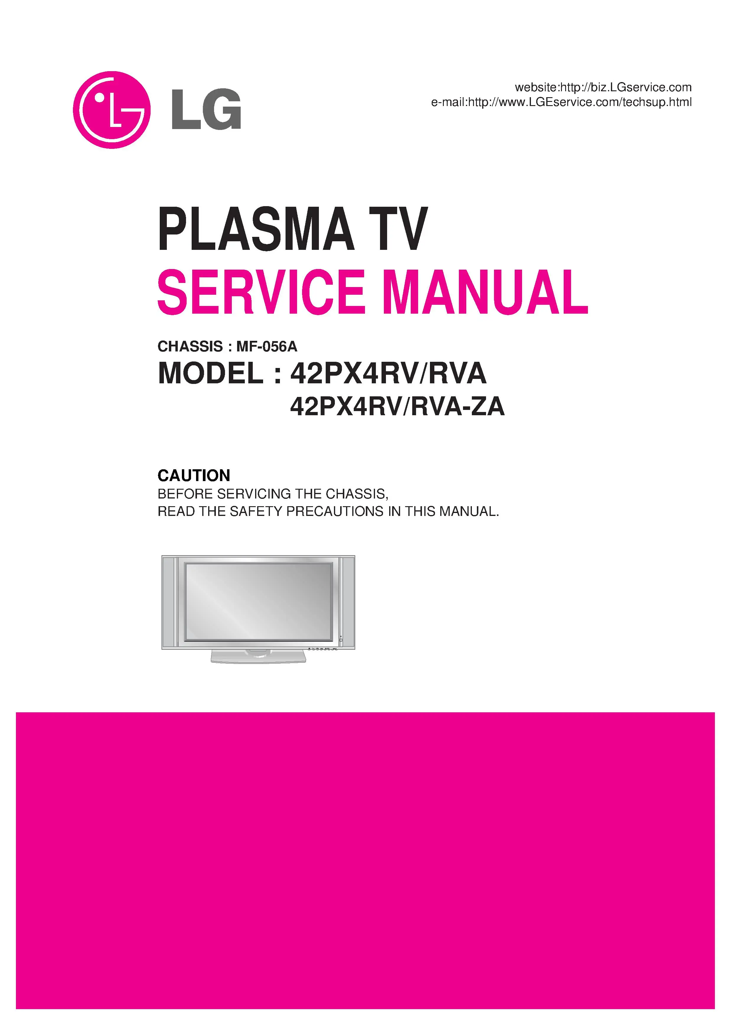 Lg 42px4rv service manual cover with photo's of Beko dryers, model code and contents