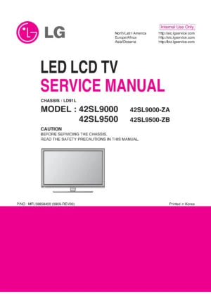 Lg 42sl9000 42sl9500 service manual cover with photo's of Beko dryers, model code and contents