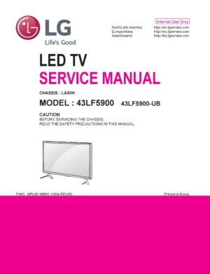 Lg 43lf5900 service manual cover with photo's of Beko dryers, model code and contents