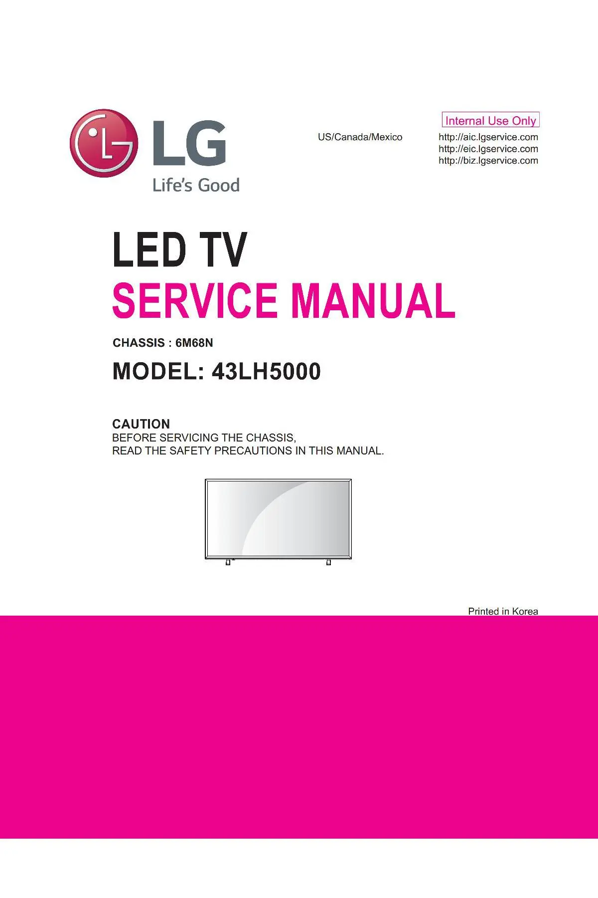 Lg 43lh5000 ua service manual cover with photo's of Beko dryers, model code and contents