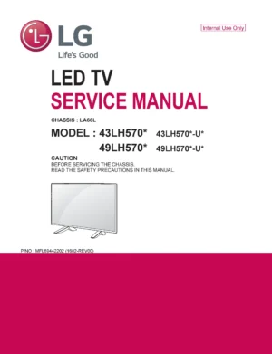 Lg 43lh570a service manual cover with photo's of Beko dryers, model code and contents