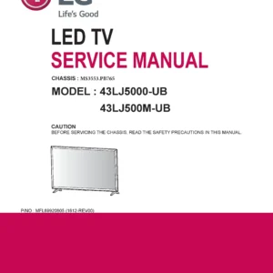Lg 43lj5000 service manual cover with photo's of Beko dryers, model code and contents