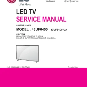 Lg 43uf6400 service manual cover with photo's of Beko dryers, model code and contents