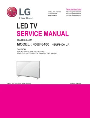 Lg 43uf6400 service manual cover with photo's of Beko dryers, model code and contents