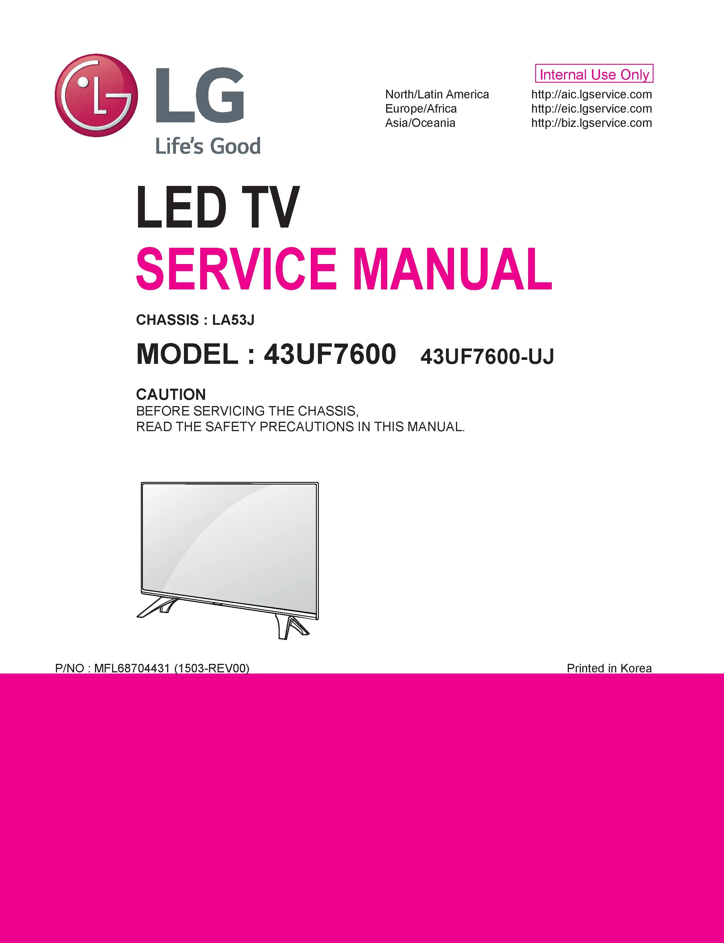 Lg 43uf7600 service manual cover with photo's of Beko dryers, model code and contents